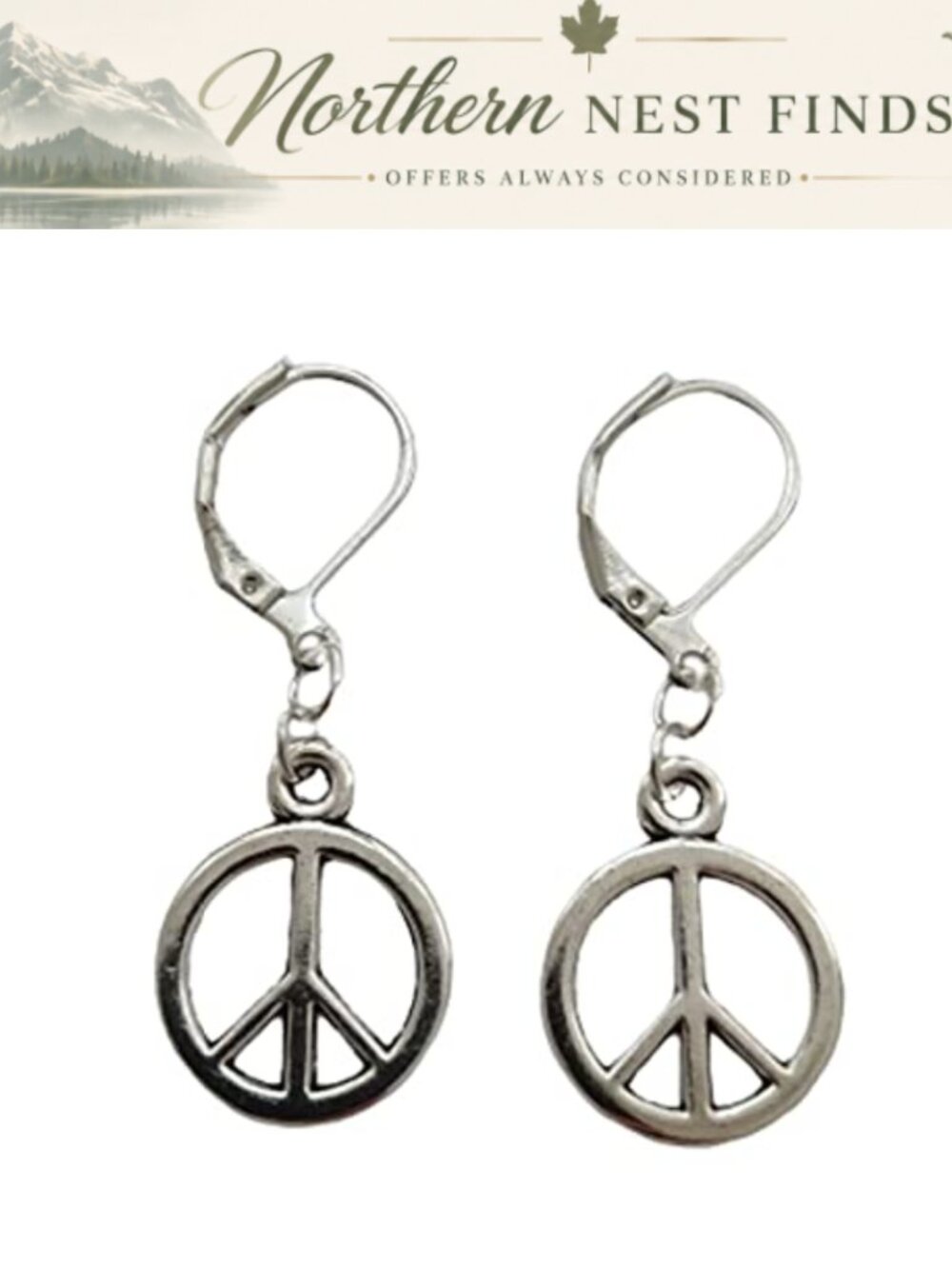 Peace Sign Drop Leverback Earrings Miniature Hippy Minimalist